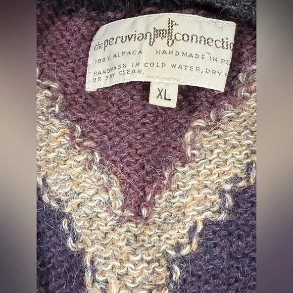 VTG Peruvian Connection 100% Alpaca Knit Vest Mens XL Handmade Peru Geo Pattern